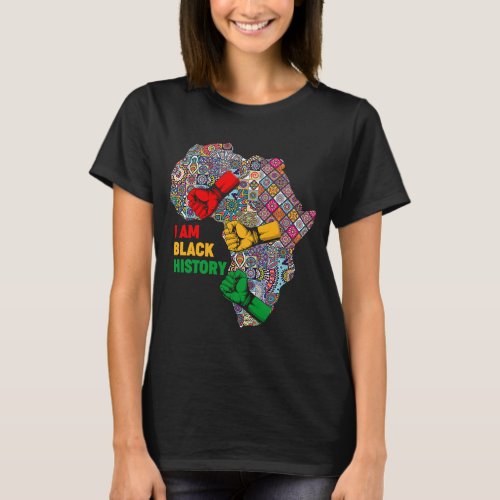 I Am Black History BHM Pride Map Of Africa Black M T_Shirt