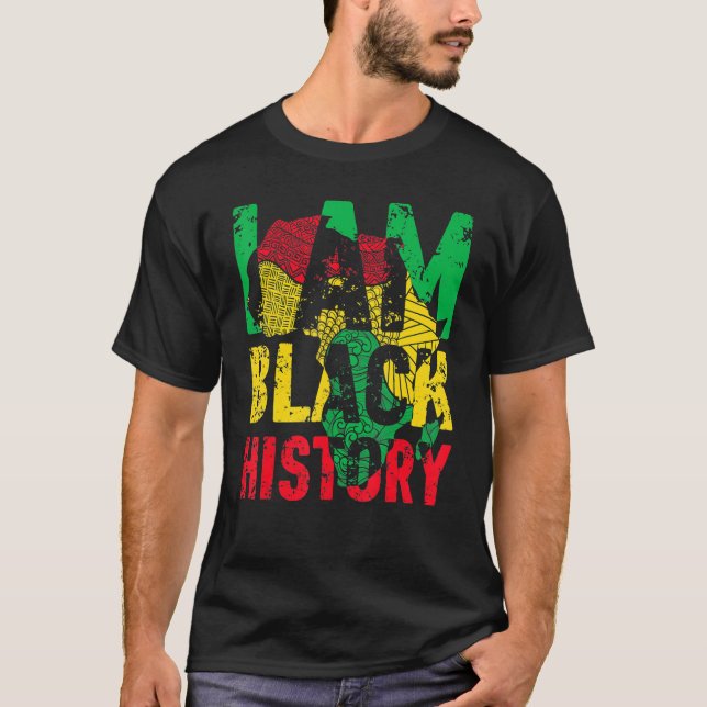 I Am Black History Month African American Flag Cel T-Shirt (Front)