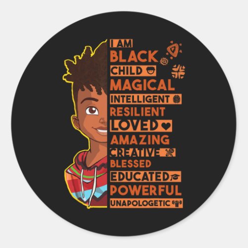 I Am Black History Month Kids Boys African America Classic Round Sticker