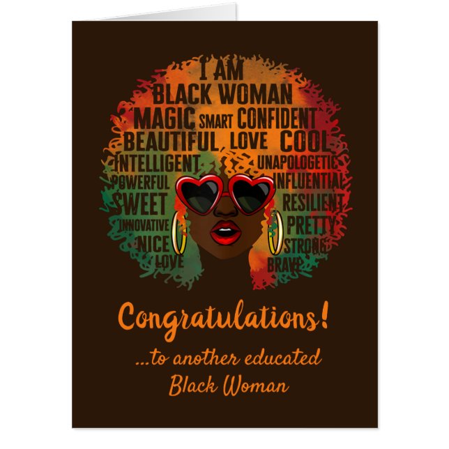 I Am Black Woman Brown Jumbo Graduation Card (Front)