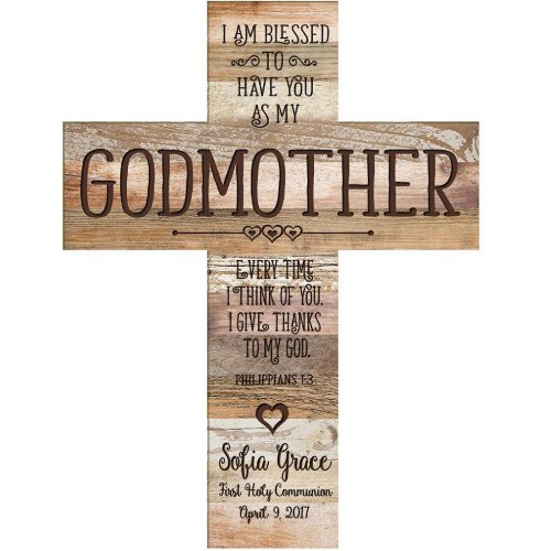 I Am Blessed Godmother Dark Distressed Wall Cross