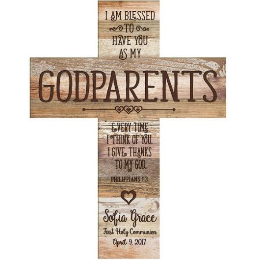 I Am Blessed Godparents Dark Distressed Wall Cross (Front View)