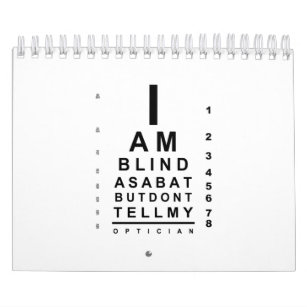 I am blind as a bat eye chart calendar
