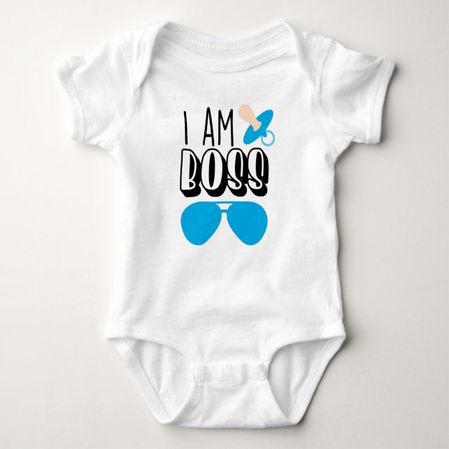 I Am Boss Funny Baby Boy Print Baby Bodysuit (Front)