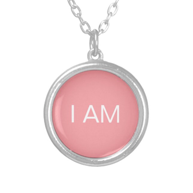 I Am Calligraphy on Coral Pink Silver Plated Necklace (Front)
