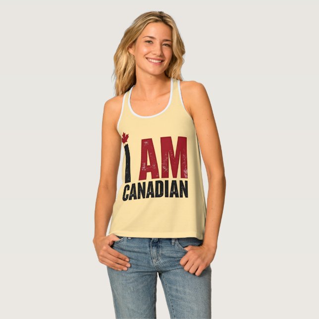 I Am Canadian – Patriotic Statement & Maple leaf Tank Top (Front Full)