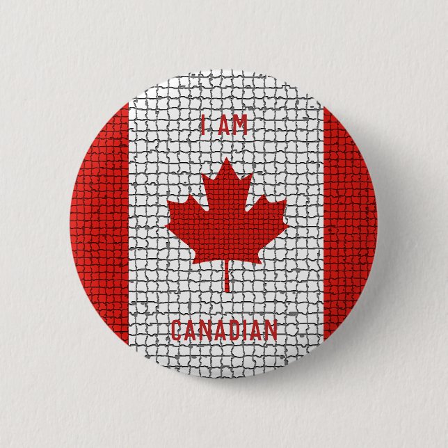 I AM CANADIAN Red and White Mosaic Flag Button (Front)