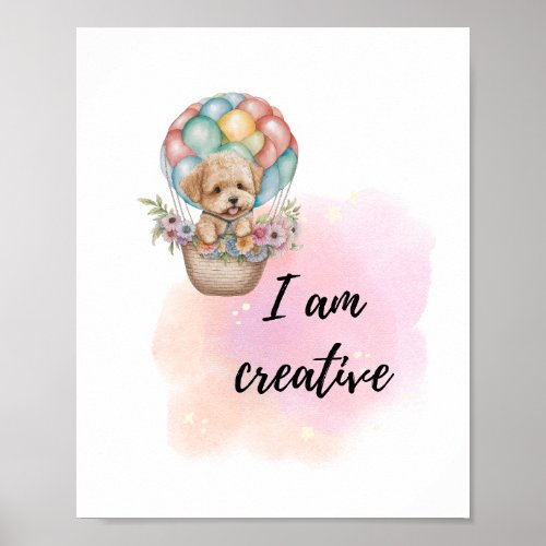 I Am Creative Kid Room Puppy Positive Affirmation  Poster