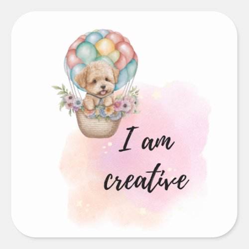 I Am Creative Kid Room Puppy Positive Affirmation  Square Sticker