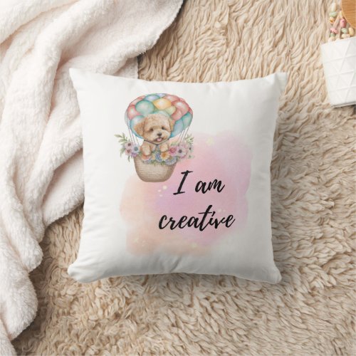 I Am Creative Kid Room Puppy Positive Affirmation Throw Pillow