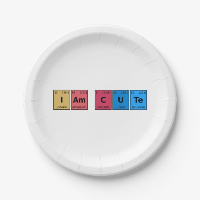 I am Cute Periodic Table Paper Plates (Front)