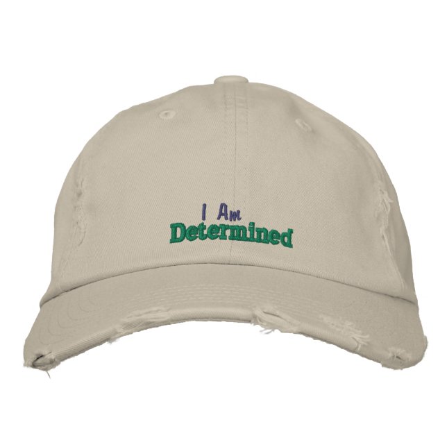 I Am Determined Quote Cute Rustic Green Stone Embroidered Baseball Cap (Front)