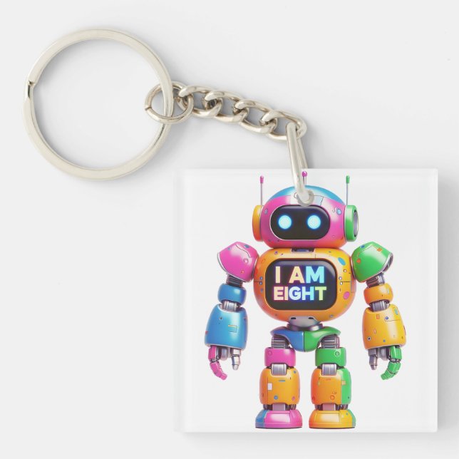 I Am Eight Robot for Kids 8th Birthday Robot Boy Keychain (Front)