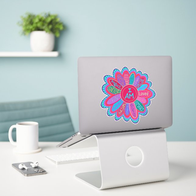 I Am Encouragement Pink Flower, Inspirivity Sticker (Laptop On Desk)