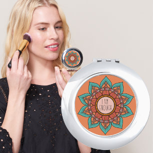I Am Enough Boho Floral Mandala Compact Mirror