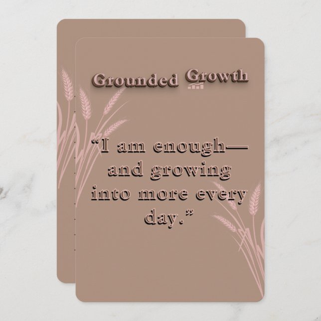 I Am Enough Dusty Rose Wheat Growth Affirmation  Note Card (Front/Back)