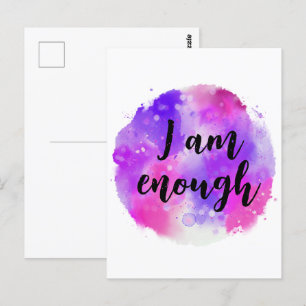 I Am Enough Pink Purple Watercolor Spiritual Text Postcard