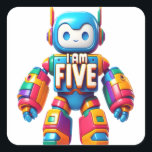 I Am Five Robot for Kids 5th Birthday Tech Robotic Square Sticker<br><div class="desc">Celebrate your little one's 5th birthday with our funny robotics design "I Am Five Robot". Perfect for children, Kids, and boys who love robots and building robots. this art is ideal for a robotic student, science, and robotics-themed birthday parties. Dive into the world of robotics with our Robotics 5 Years...</div>