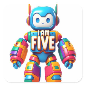 I Am Five Robot for Kids 5th Birthday Tech Robotic Square Sticker