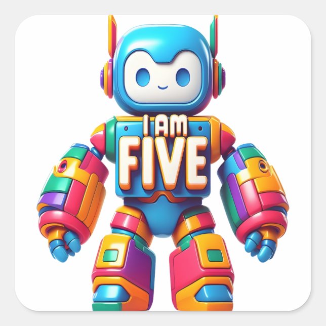 I Am Five Robot for Kids 5th Birthday Tech Robotic Square Sticker (Front)