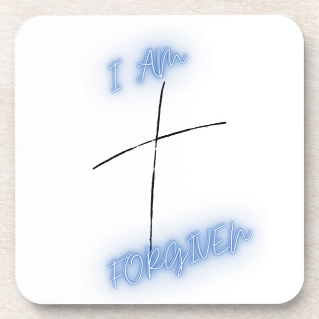 I am Forgiven Blue Cross Beverage Coaster (Front)
