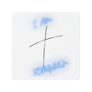 I am Forgiven Blue Cross Metal Print