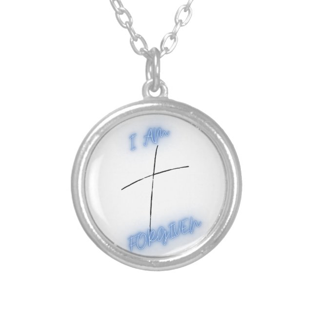 I am Forgiven Blue Cross Silver Plated Necklace (Front)