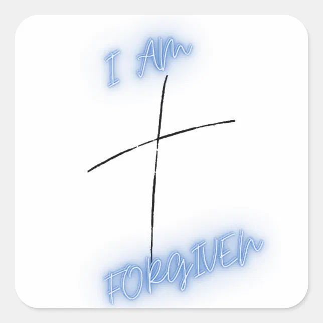 I am Forgiven Blue Cross Square Sticker | Zazzle