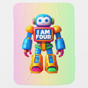 I Am Four Robot for Kids 4th Birthday Tech Robotic Baby Blanket