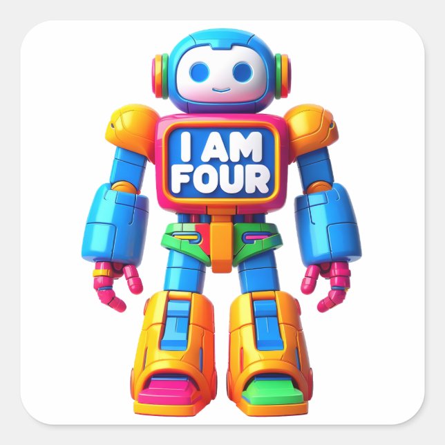 I Am Four Robot for Kids 4th Birthday Tech Robotic Square Sticker (Front)
