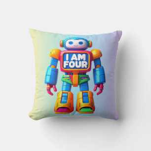 I Am Four Robot for Kids 4th Birthday Tech Robotic Throw Pillow