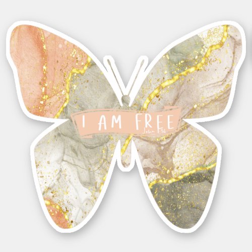 I Am Free Gold Soft Pink Marble Christian Sticker