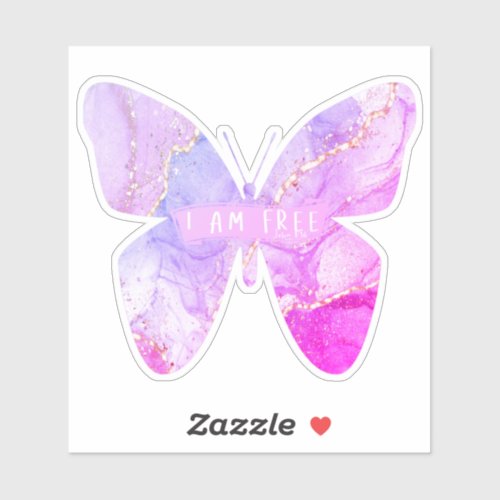 I Am Free Purple Pink Marble Butterfly Sticker