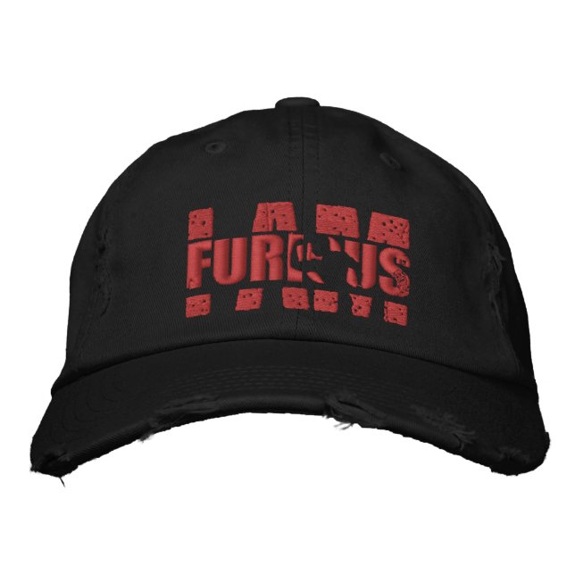 I AM FURIOUS Red Logo Distressed Cap (Front)