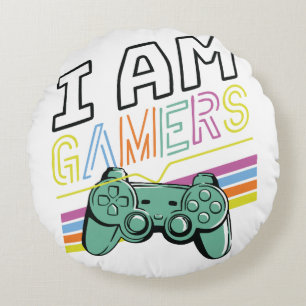 I Am Gamers – Retro Neon Gaming Design Round Pillow