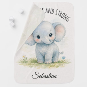 “I Am Gentle and Strong” Baby Boy Blue Elephant Blanket