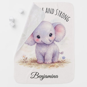 “I Am Gentle and Strong” Baby Girl Purple Elephant Blanket