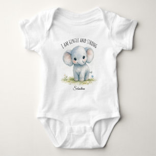 “I Am Gentle And Strong" Cute Elephant Baby Shower Bodysuit