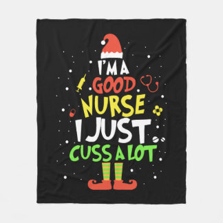 i am good nurse i just cuss a lot tree nurse fleece blanket