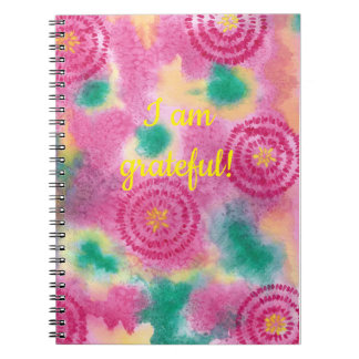 I am grateful, abstract pink green yellow notebook