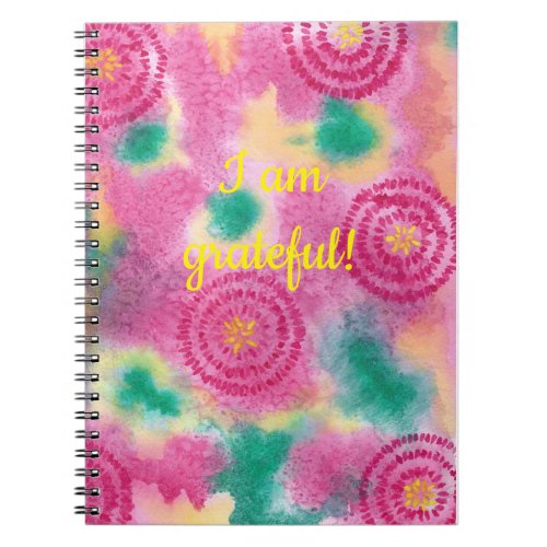 I am grateful abstract pink green yellow notebook