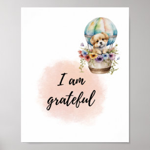 I Am Grateful Kid Room Puppy Positive Affirmation Poster