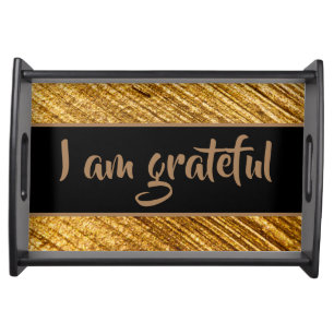 I am Grateful Serving Tray Gold Brown Modern