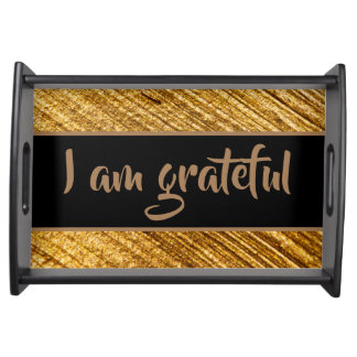 I am Grateful Serving Tray Gold Brown Modern