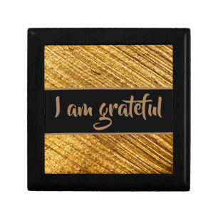 I am Grateful - Wooden Jewelry Box - Gold Brown