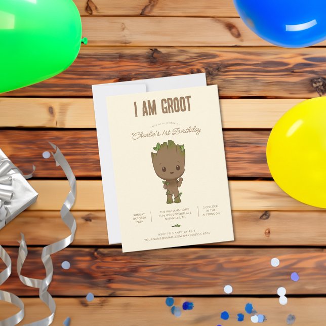 I am Groot | 1st Birthday Invitation (Invite on table)