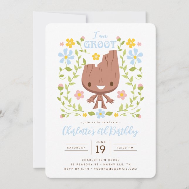 I am Groot | Girl's Floral Birthday Invitation (Front)