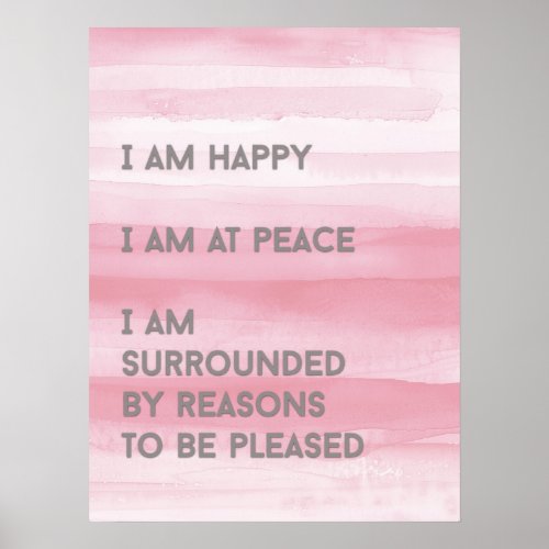 I AM HAPPY Affirmation Pink Watercolor Abstract Poster