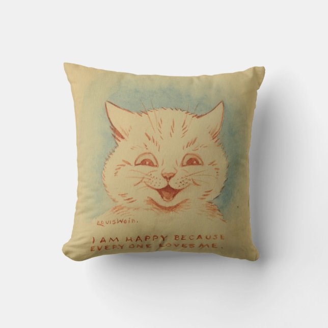I Am Happy Because Everyone Loves Me (Ginger Cat) Throw Pillow (Front)