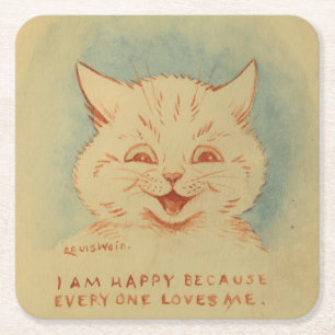 I Am Happy Because Everyone Loves Me (Happy Kitty) Square Paper Coaster